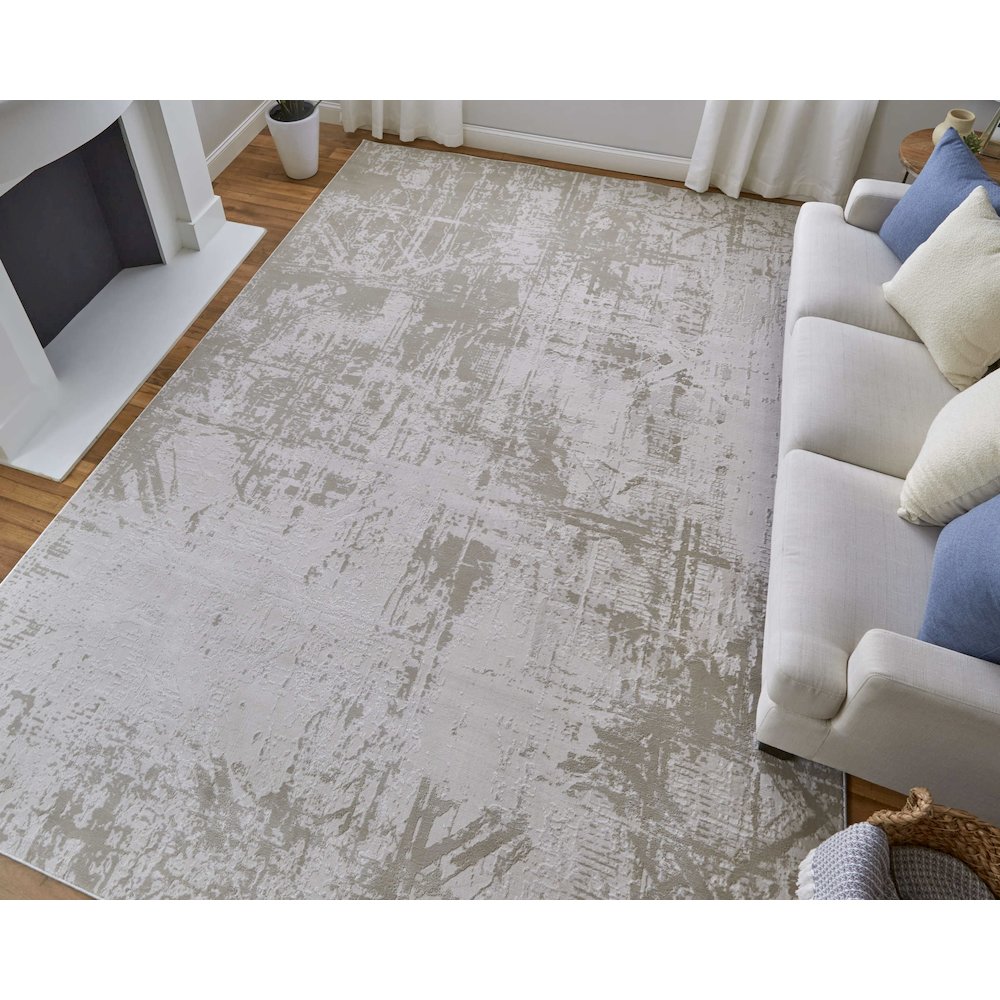 Prasad Modern Abstract, Ivory/Taupe/Silver, 5' x 8' Area Rug. Picture 2