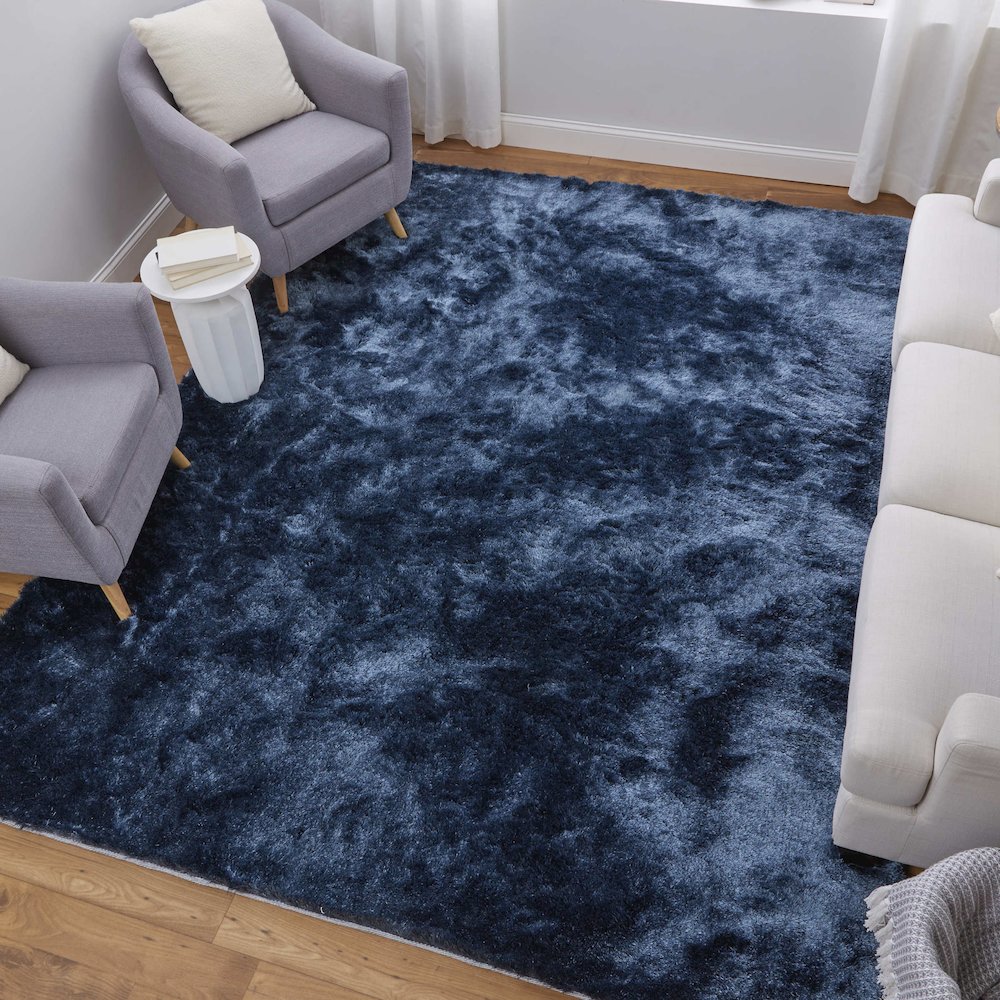 Indochine Modern Solid, Blue/Black, 4'-9" x 7'-6" Area Rug. Picture 2