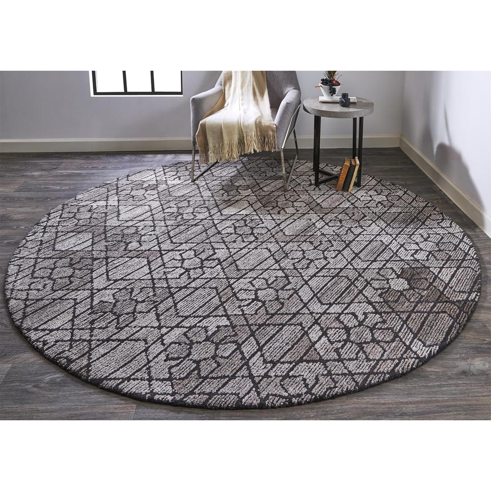 Asher Geometric Floral Wool Rug, Vapor Gray/Black, 8ft x 8ft Round, 8638766FGRYCHLN80. Picture 1