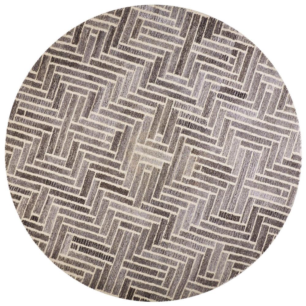 Asher Diamond Medallion Wool Rug, Warm Gray/Ivory Cream, 8ft x 8ft Round, 8638768FTPENATN80. Picture 2