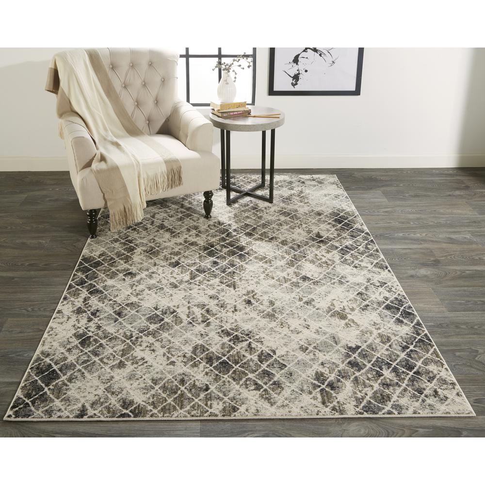 Kano Distressed Diamonds Rug, Charcoal/Ivory, 2ft - 2in x 3ft Accent Rug, 8643873FSNDIVYA08. Picture 1