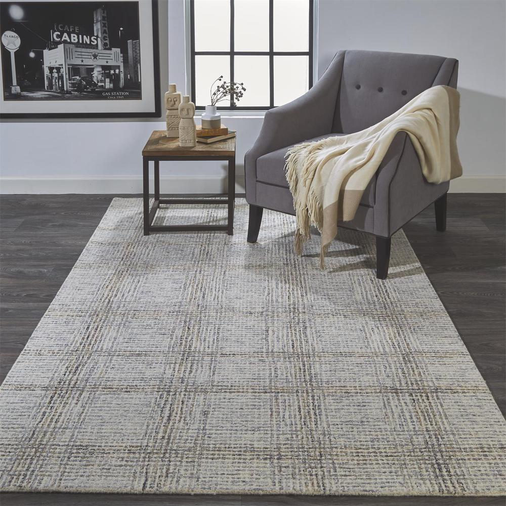Belfort Modern Minimalist Rug, Abstract Plaid, Gray, 5ft x 8ft Area Rug, 8698668FGRY000E10. Picture 1