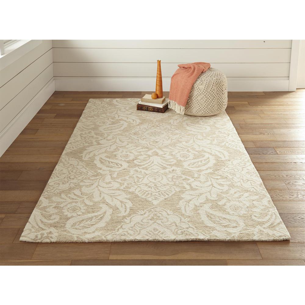 Belfort Modern Floral Paisley Rug, Latte Tan/Ivory, 5ft x 8ft Area Rug, 8698776FTPEIVYE10. Picture 1