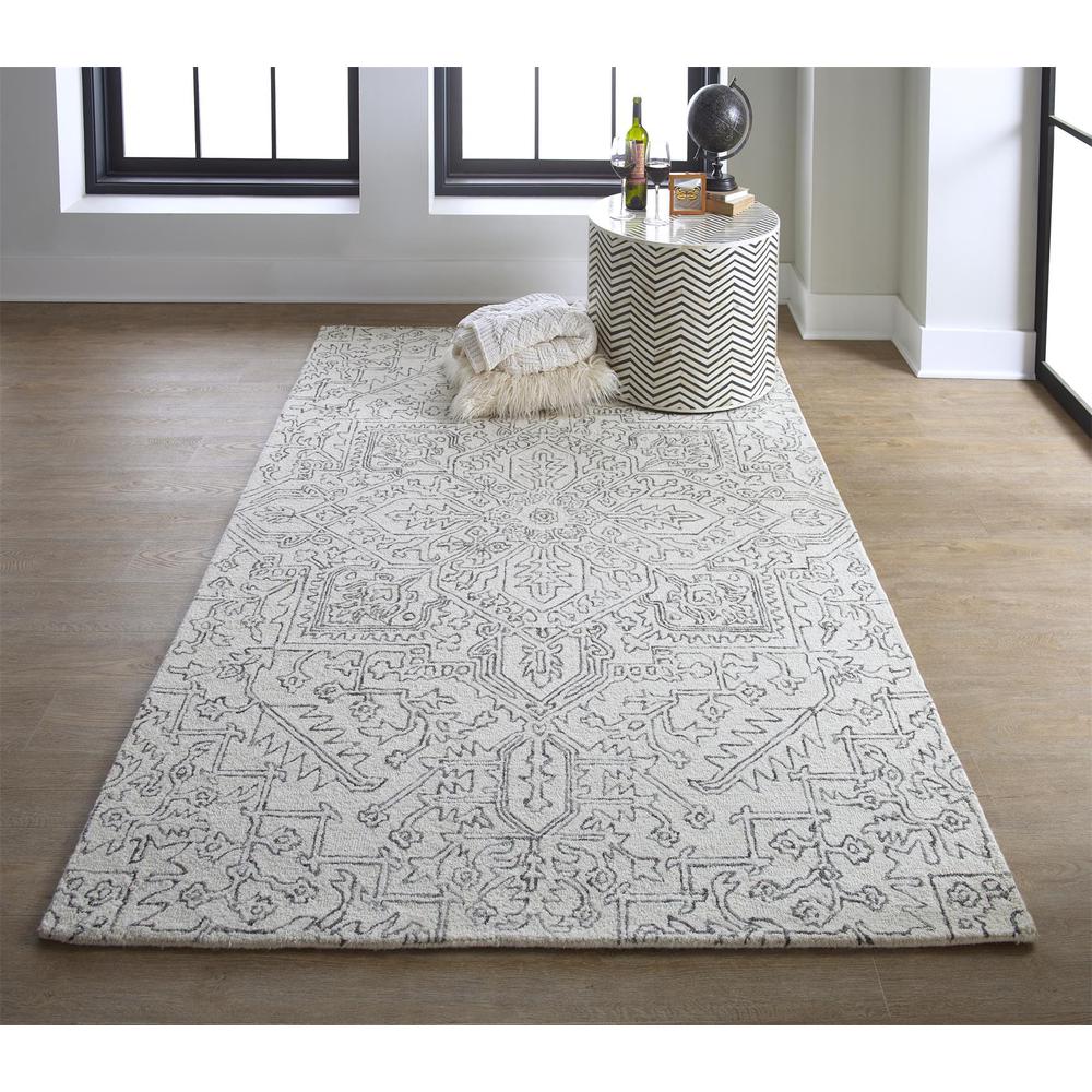 Belfort Modern Medallion Rug, Ivory/Charcoal, 5ft x 8ft Area Rug, 8698778FIVYCHLE10. Picture 1