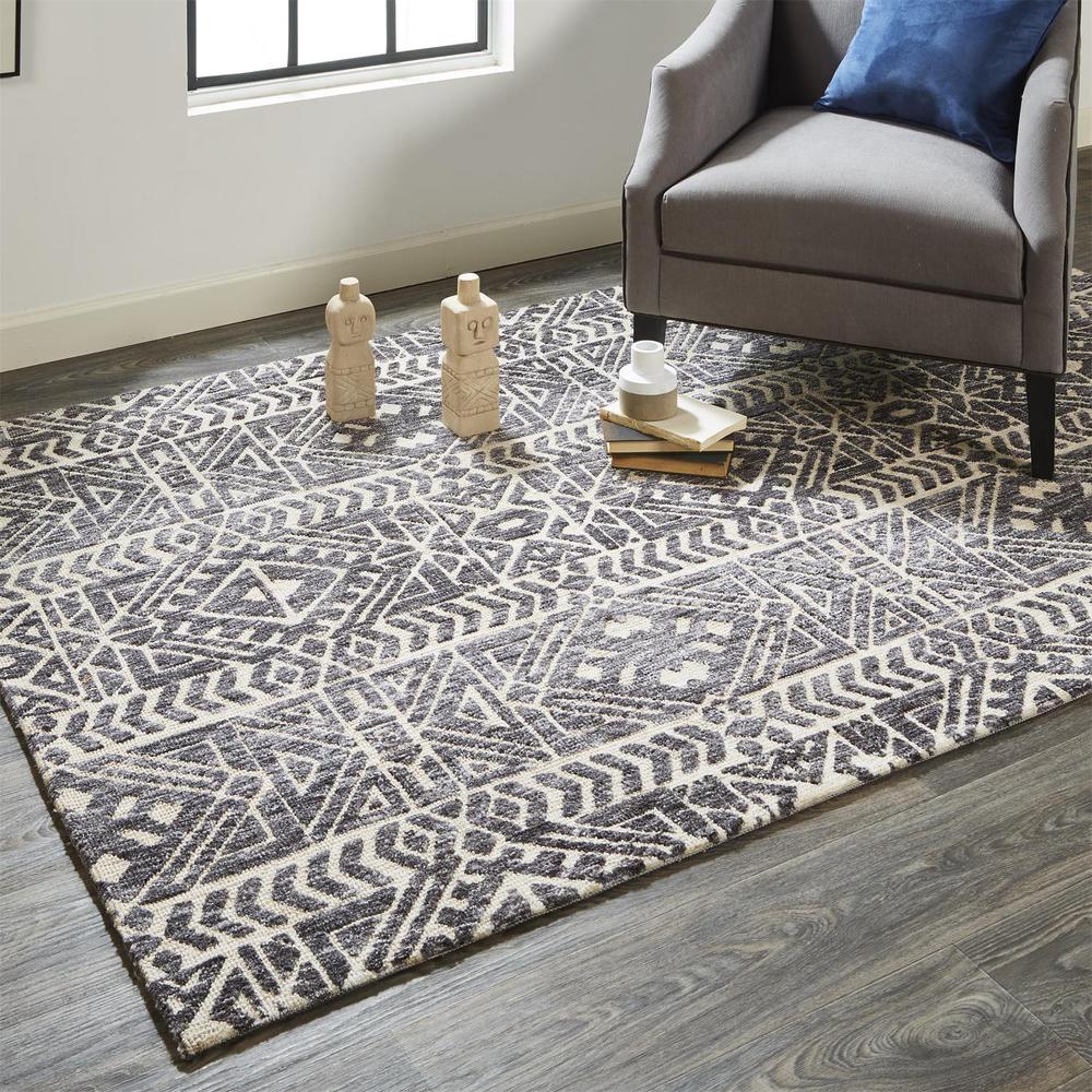 Colton Modern Mid-century Tribal Rug, Steel Gray/Ivory, 3ft - 6in x 5ft - 6in, 8748627FSLT000C50. Picture 1