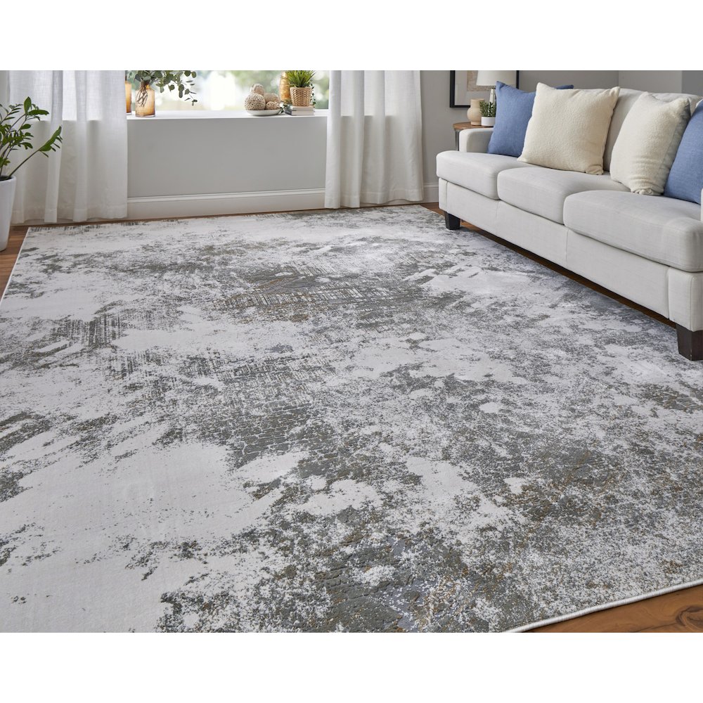 Waldor Modern Abstract, Gray/Silver/Taupe, 5' x 8' Area Rug. Picture 2