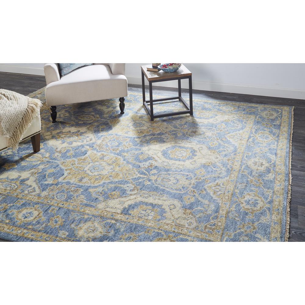 Carrington Traditional Oushak Rug, Geometric Floral, Warm Blue, 2ft x 3ft Accent Rug, 9826502FLBLBGEP00. Picture 1
