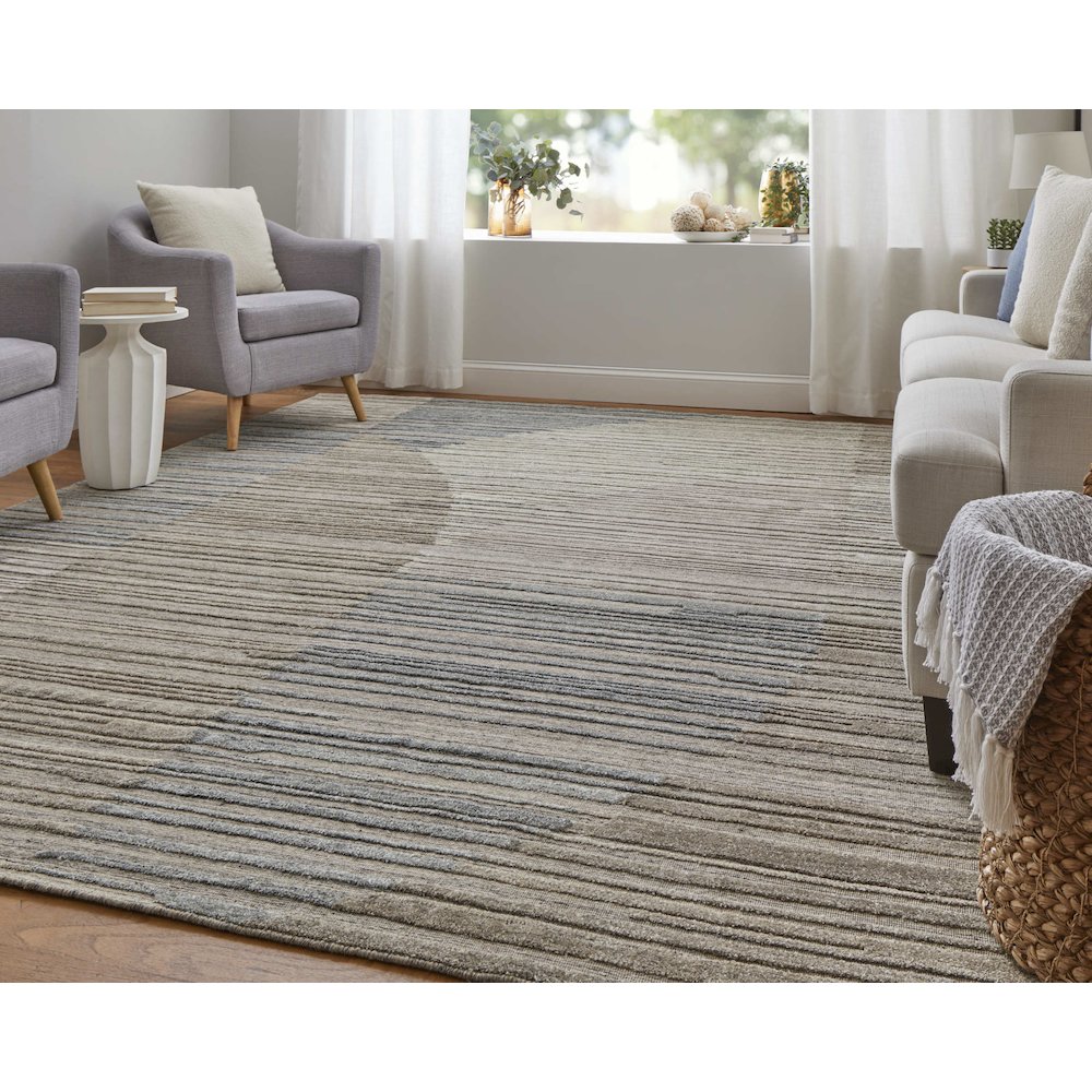 Elias Modern Abstract, Brown/Blue/Tan, 2' x 3' Accent Rug. Picture 2
