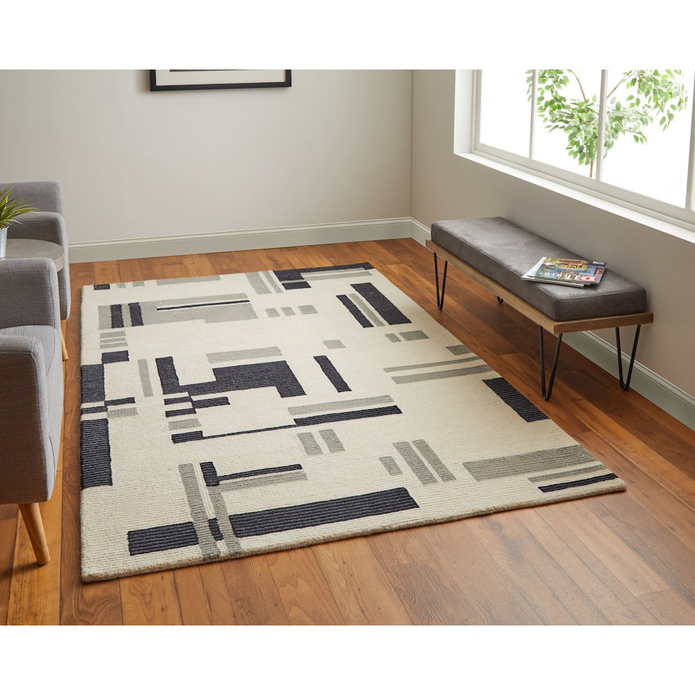 Maguire Transitional Abstract, Ivory/Taupe, 10' x 14' Area Rug. Picture 2
