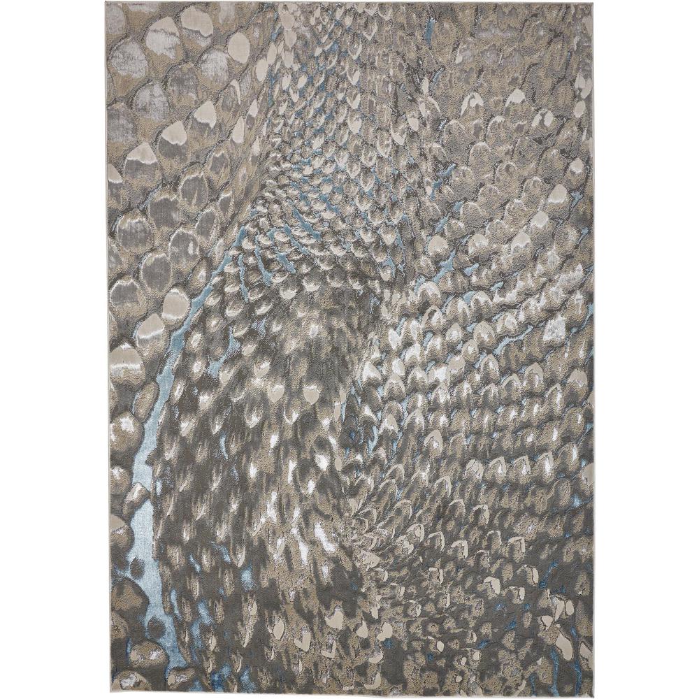 Azure Abstract Feather Rug, Teal/Gray/Silver, 1ft - 8in x 2ft - 10in Accent Rug, AZR3403FBLUSLVP18. Picture 2
