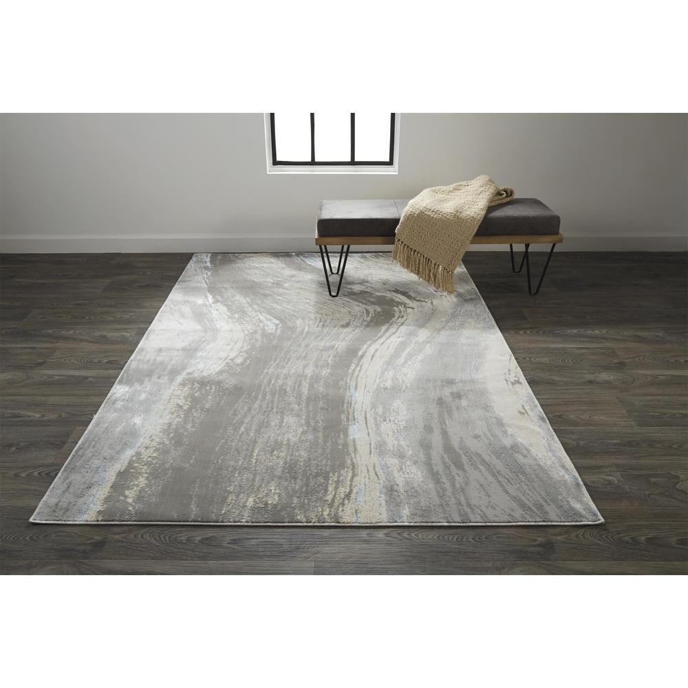 Azure Modern Metallic Brush Stroke Accent Rug, Silver/Beige, 1ft-8in x 2ft-10in, AZR3524FGRYSLVP18. Picture 1