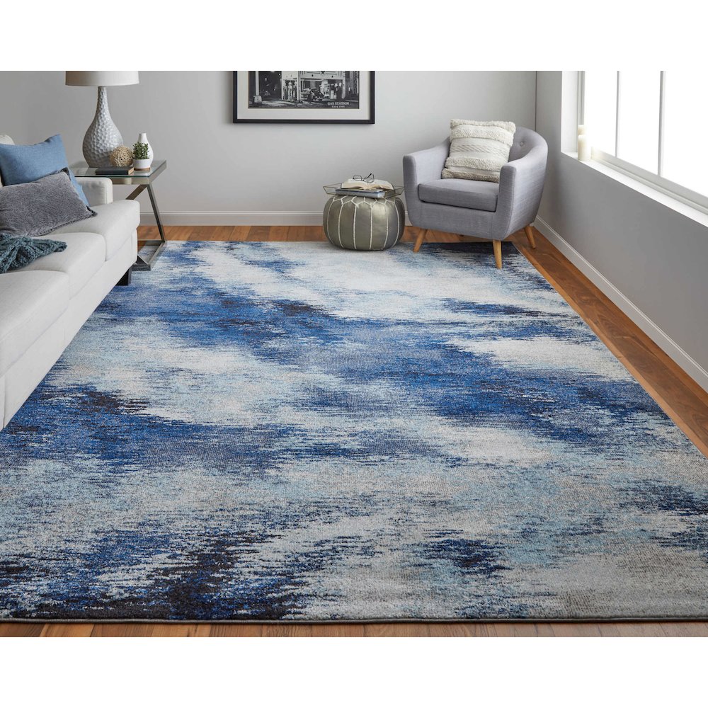 Edgemont Modern Abstract, Blue/Ivory, 10' x 14' Area Rug. Picture 2
