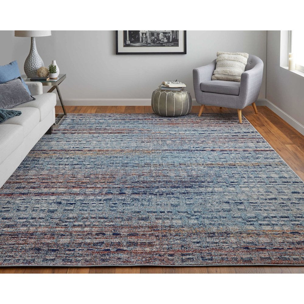 Edgemont Modern Abstract, Blue/Ivory/Orange, 10' x 14' Area Rug. Picture 2