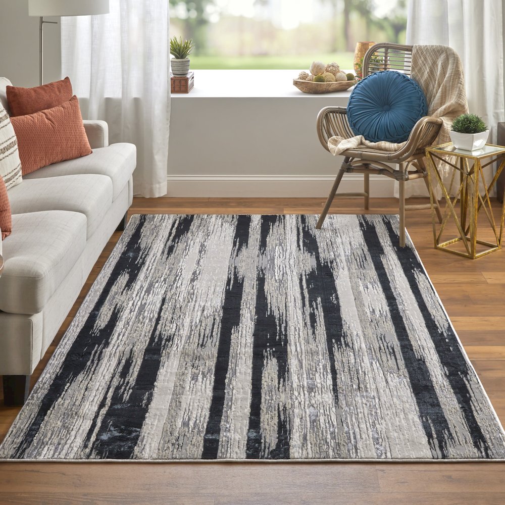 Micah Modern Abstract, Black/Silver/Gray, 13' x 20' Area Rug. Picture 2