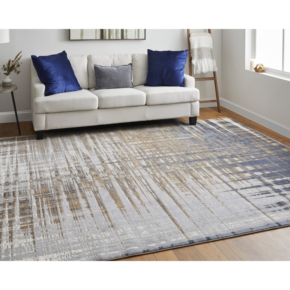 Clio Modern Abstract, Blue/Orange/Gray, 2' x 3' Accent Rug. Picture 2