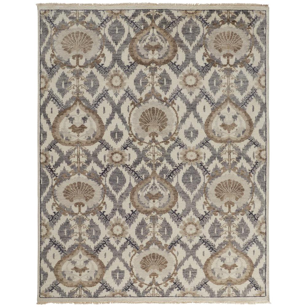 Beall Luxury Wool Rug, Ornamental Ikat, Beige, 2ft x 3ft Accent Rug, BEA6712FGRYBRNP00. Picture 2