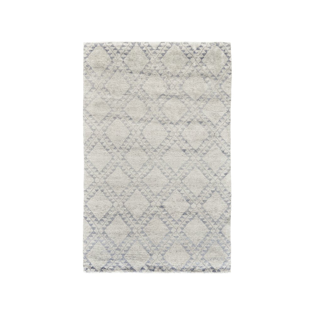 Abytha Diamond Hand Knot Wool Rug, Ivory/Blue/Gray, 5ft-6in x 8ft-6in Area Rug, 7316458FICE000E50. Picture 1