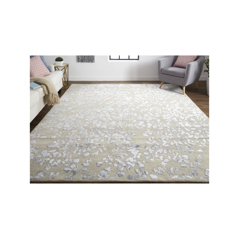 Bella High/Low Floral Wool Rug, Latte/SIlver Gray, 10ft x 14ft Area Rug, 9698832FSLV000H00. Picture 2