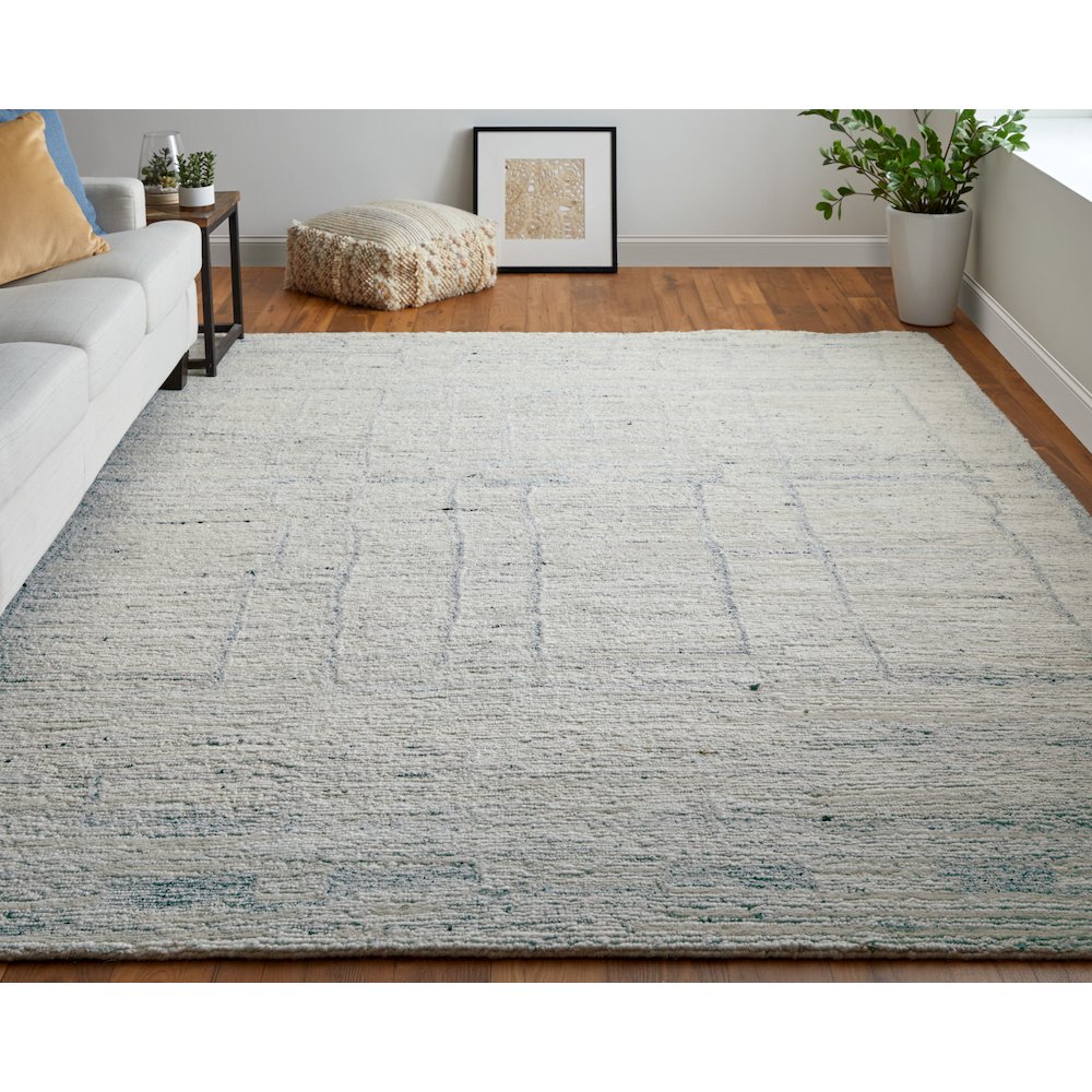 Navaro Modern Distressed, Ivory/Gray/Blue, 7'-9" x 9'-9" Area Rug. Picture 2