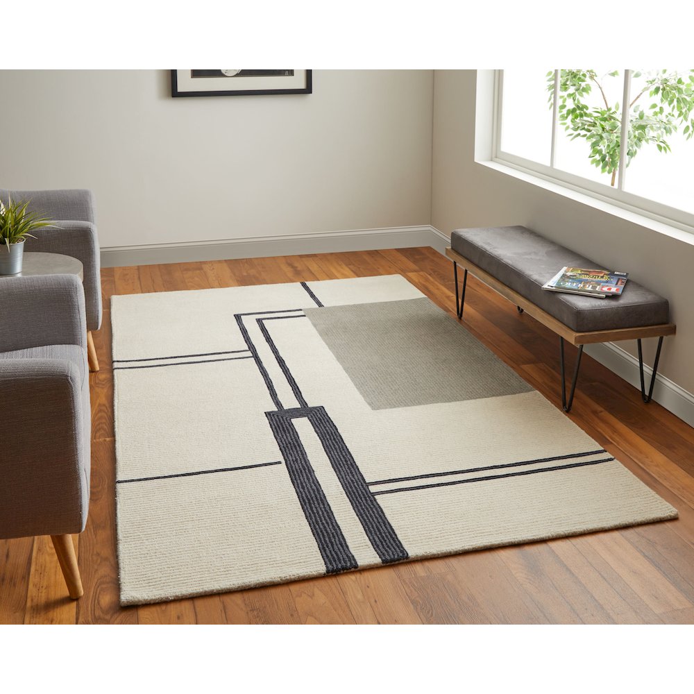 Maguire Transitional Abstract, Ivory/Gray/Black, 5' x 8' Area Rug. Picture 2
