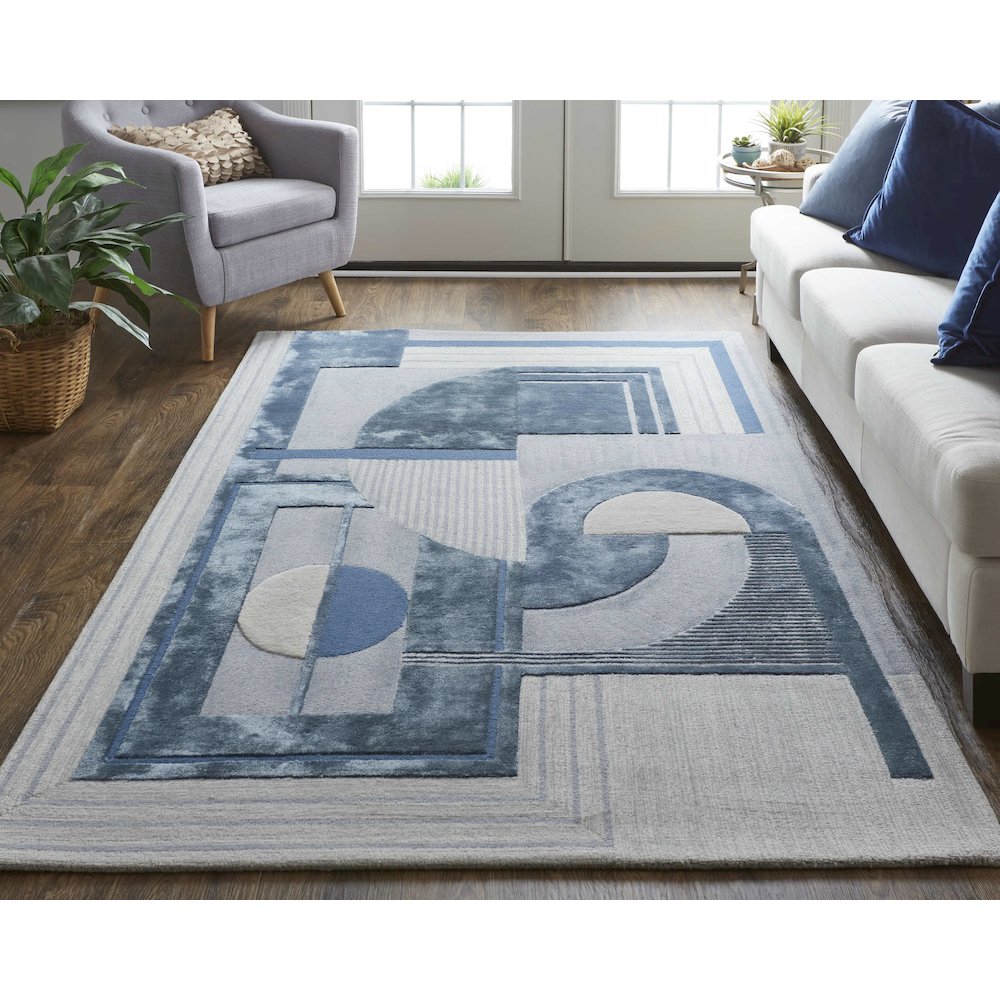 Nash Modern Geometric, Blue/Ivory/Gray, 8' x 10' Area Rug. Picture 2