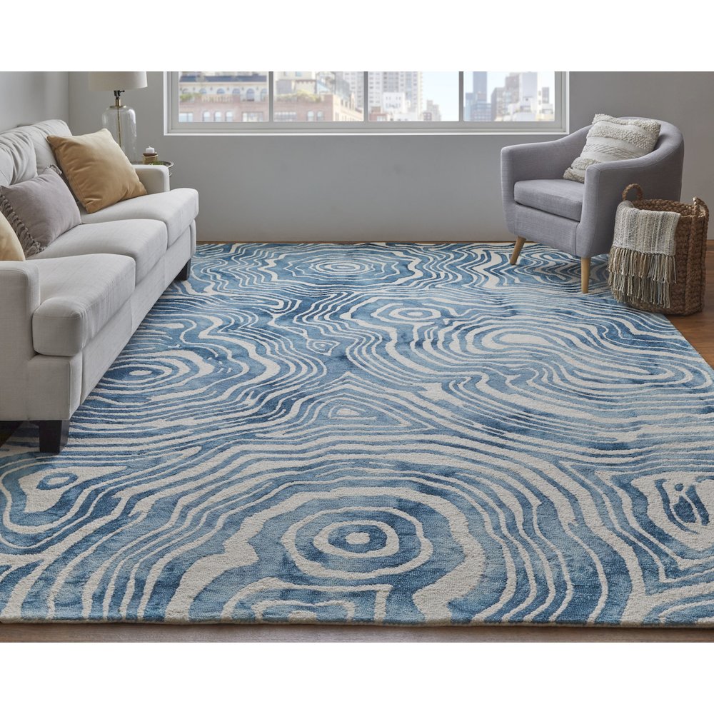 Lorrain Modern Abstract, Blue/Ivory, 2' x 3' Accent Rug. Picture 2