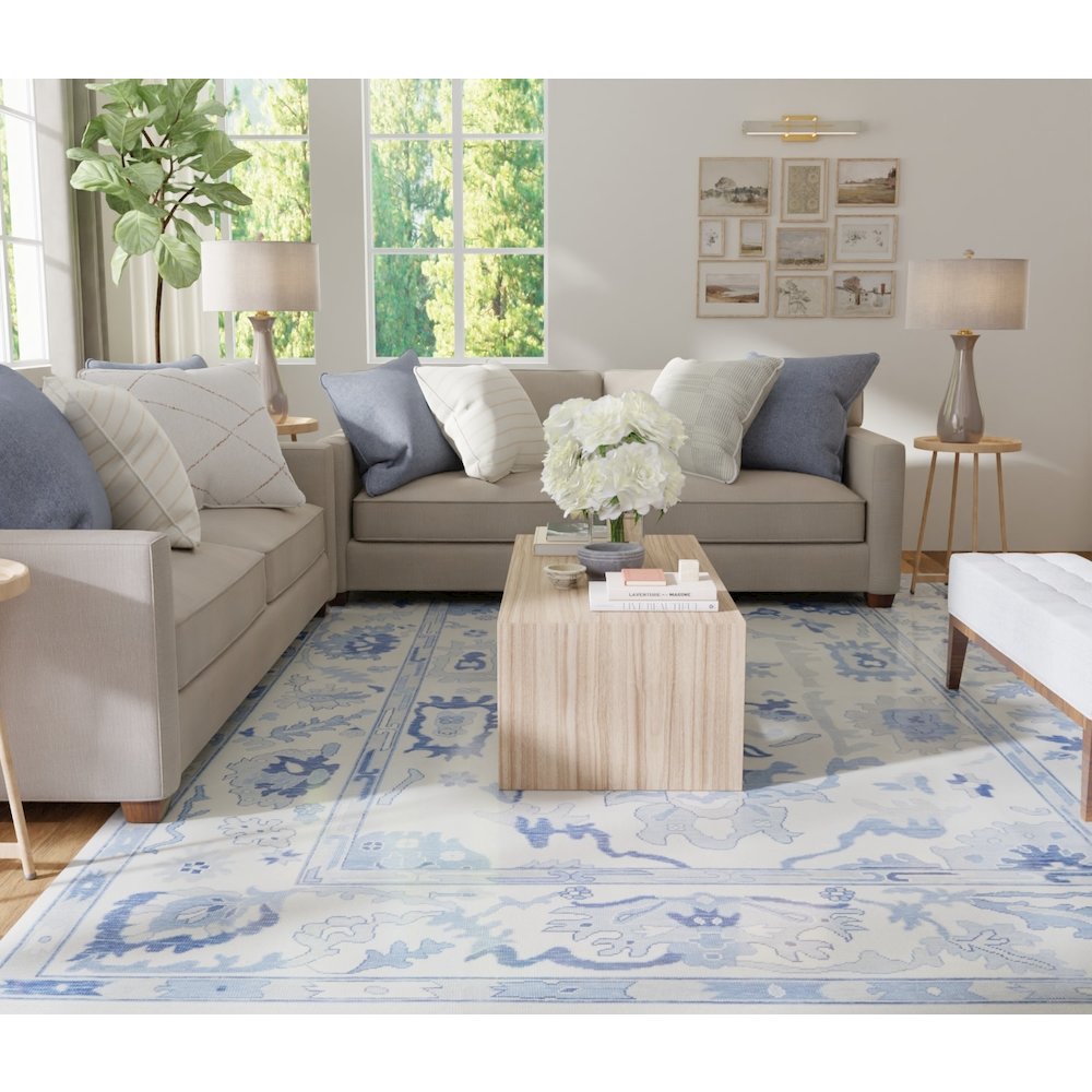 Karina Transitional Floral & Botanical, Ivory/Blue, 7'-9" x 9'-9" Area Rug. Picture 2