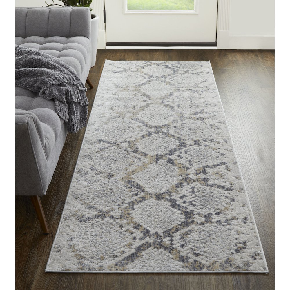 Laina Transitional Trellis & Lattice, Silver/Gray/Blue, 3' x 12' Runner. Picture 2