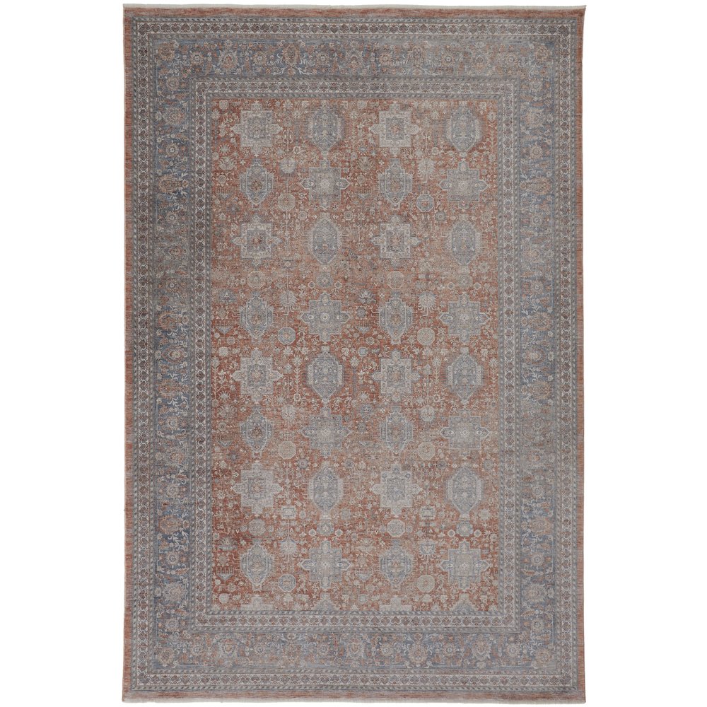 Marquette Rustic Persian Farmhouse Area Rug, Rust/Aegean Blue, 9ft-6in x 12ft-7in, MRQ3761FRSTBLUH07. Picture 1