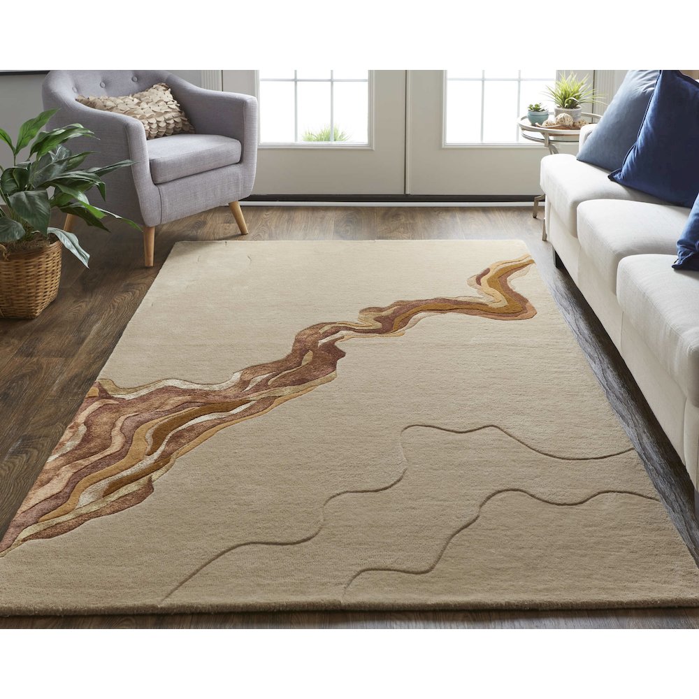 Serrano Transitional Abstract, Tan/Orange, 5' x 8' Area Rug. Picture 2