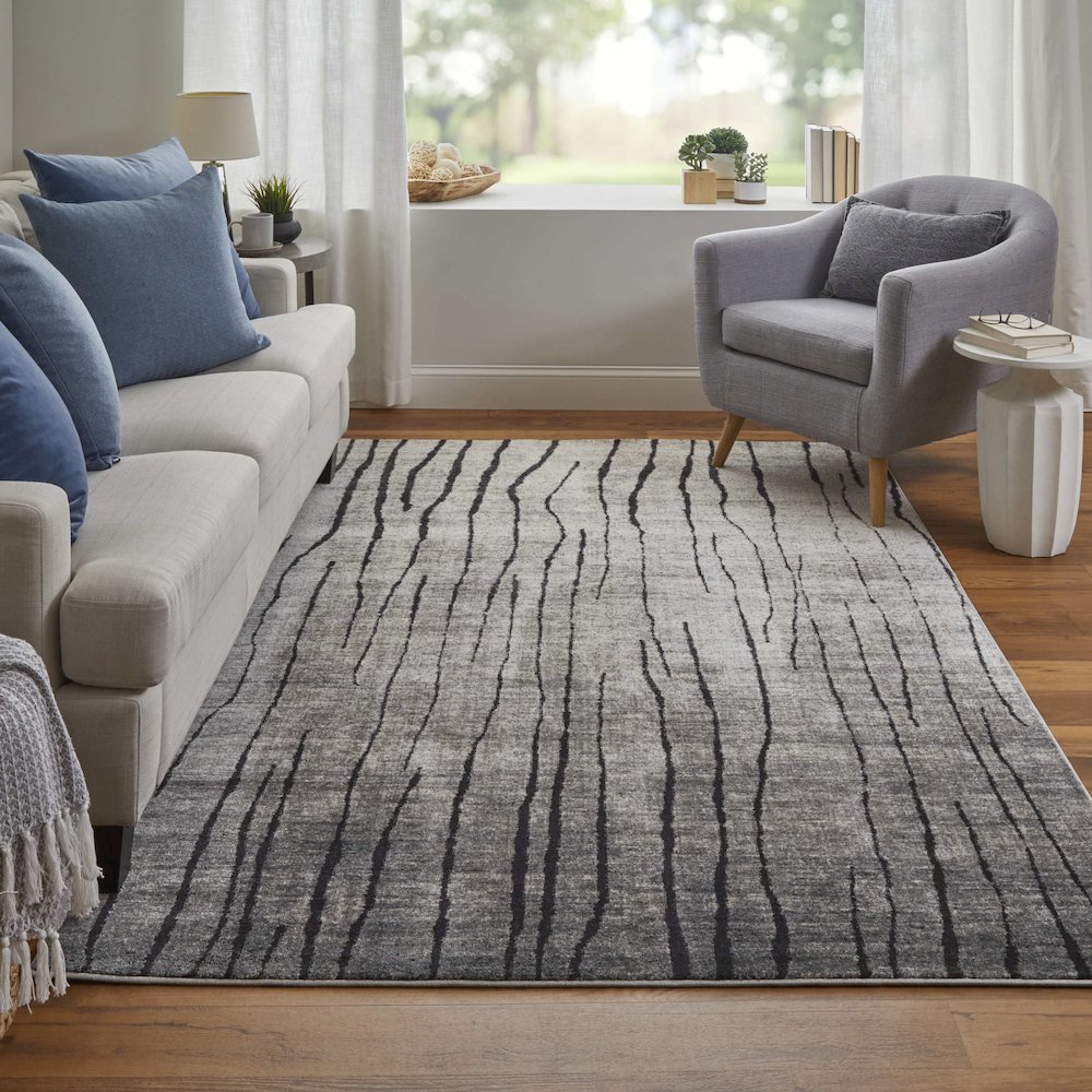 Kano Transitional Abstract, Gray/Black/Taupe, 2'-2" x 3' Accent Rug. Picture 2