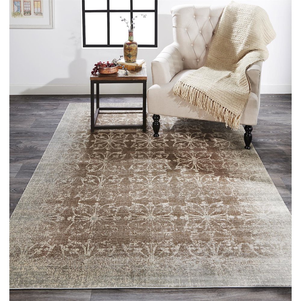 Fiona Distressed Ornamental Rug, Gray/Rose Brown, 9ft-2in x 12ft-2in Area Rug, 6223267FSMK000H92. Picture 2