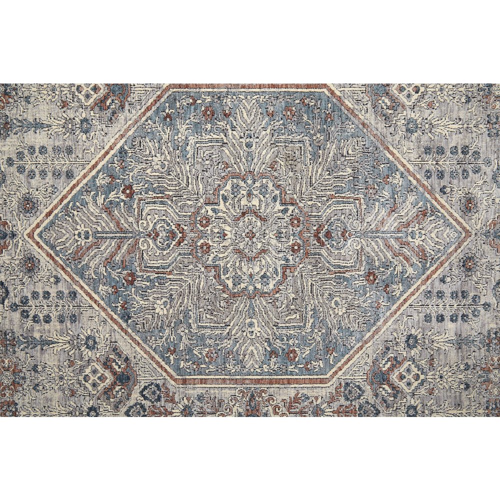Marquette Transitional Medallion, Blue/Ivory, 2'-8" x 8' Runner. Picture 6