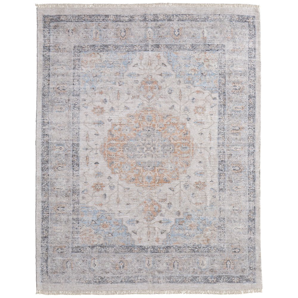 Caldwell Transitional Medallion, Ivory/Blue/Orange, 3'-6" x 5'-6" Accent Rug. Picture 1