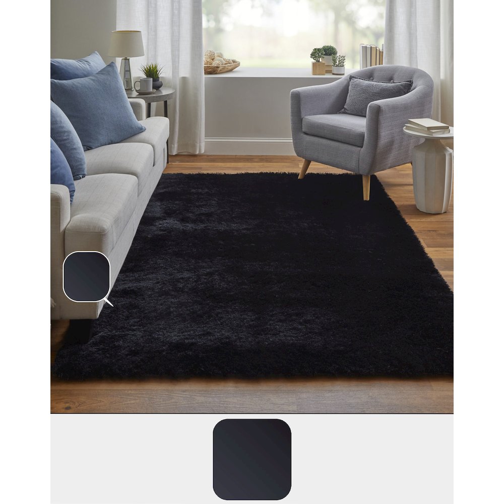 Indochine Plush Shag Rug with Metallic Sheen, Noir Black, 3ft-6in x 5ft-6in, 4944550FBLK000C50. Picture 9
