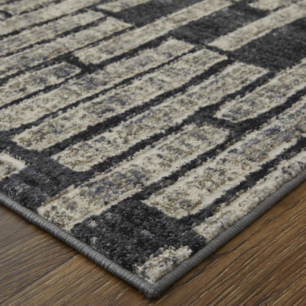 Kano Transitional Geometric, Gray/Black/Ivory, 6'-7" x 9'-6" Area Rug. Picture 3