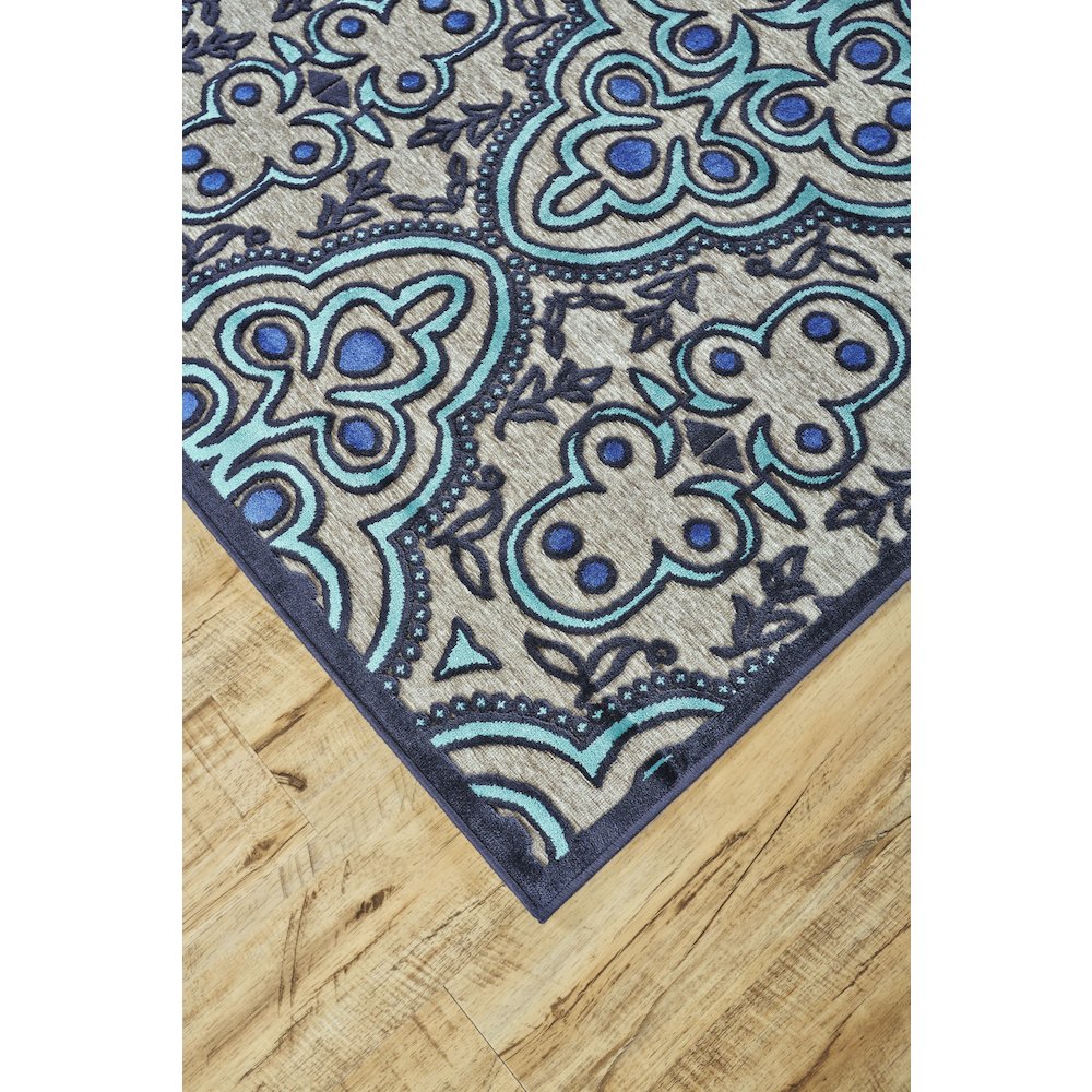 Saphir Callo Modern Damask, Tan/Taupe/Blue, 7'-6" x 10'-6" Area Rug. Picture 3