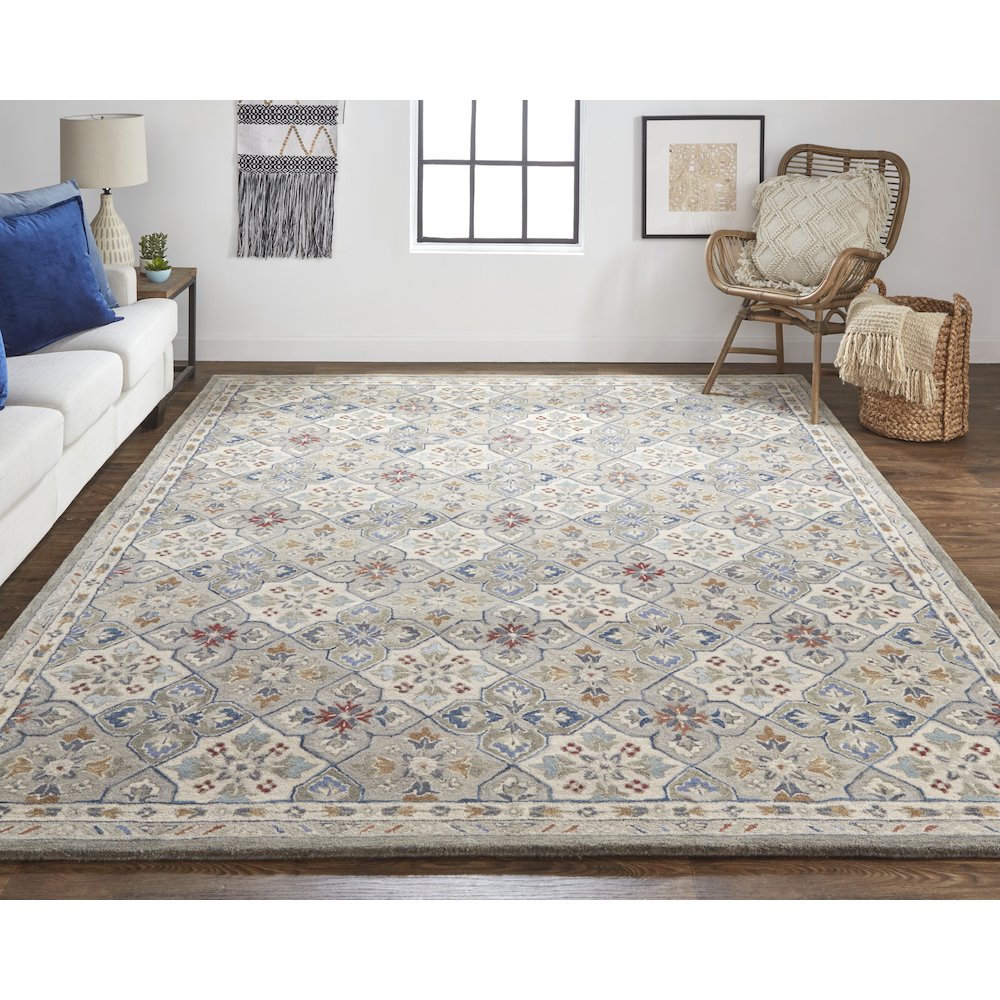 Rylan Transitional Floral & Botanical, Taupe/Ivory/Red, 9' x 12' Area Rug. Picture 2