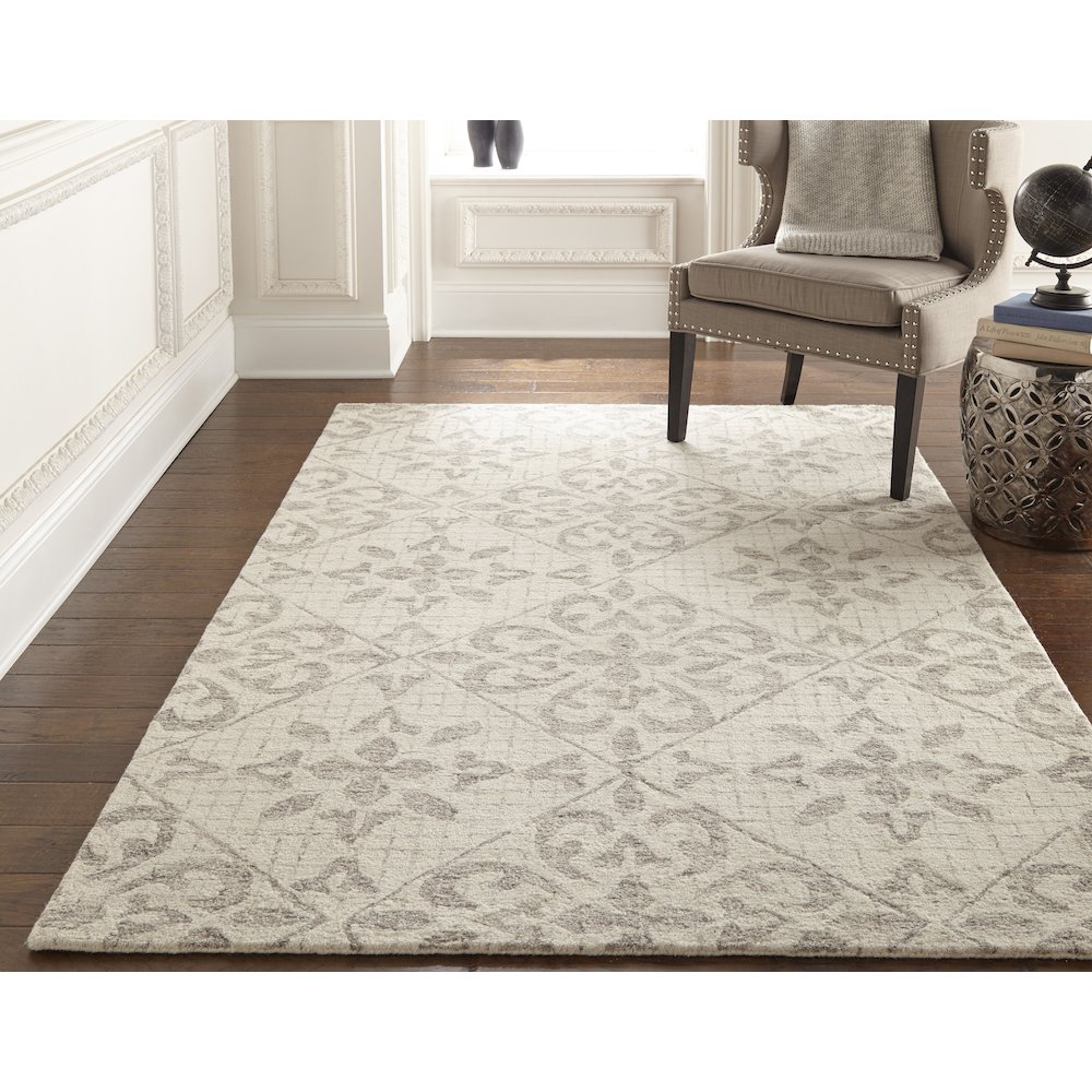 Rhett Geometric Lattice Print Rug, Ivory/Wolf Gray, 8ft x 10ft Area Rug, 868I8073IVYGRYF00. Picture 2
