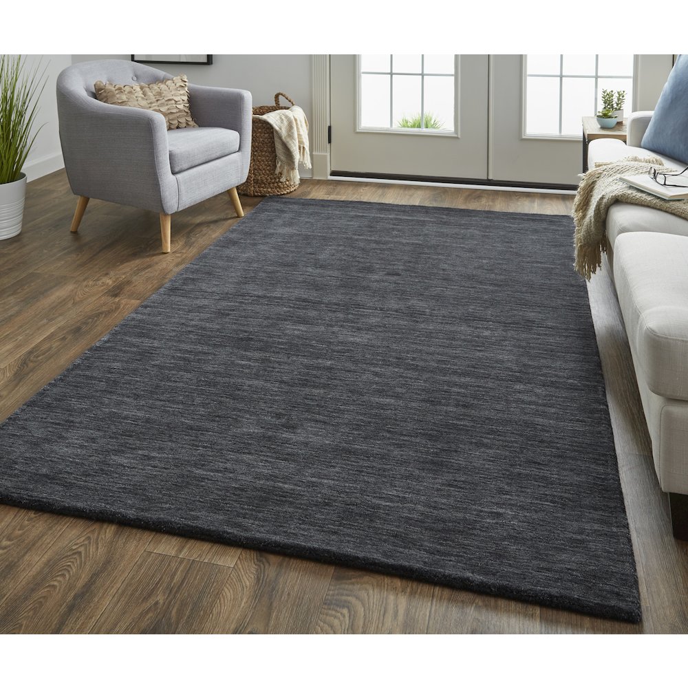 Luna Hand Woven Marled Wool Rug, Black/Dark Gray, 9ft-6in x 13ft-6in Area Rug, 5798049FBLK000H50. Picture 2