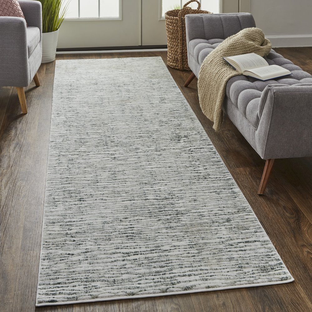 Atwell Transitional Abstract, Gray/Green/Ivory, 2'-8" x 10' Runner. Picture 2