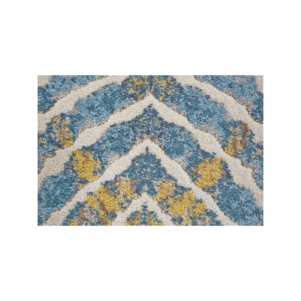 Keats Abstract Ikat Print Rug, Teal Blue/Golden, 12in x 13ft - 9in Area Rug, 6523469FTEL000H14. Picture 3