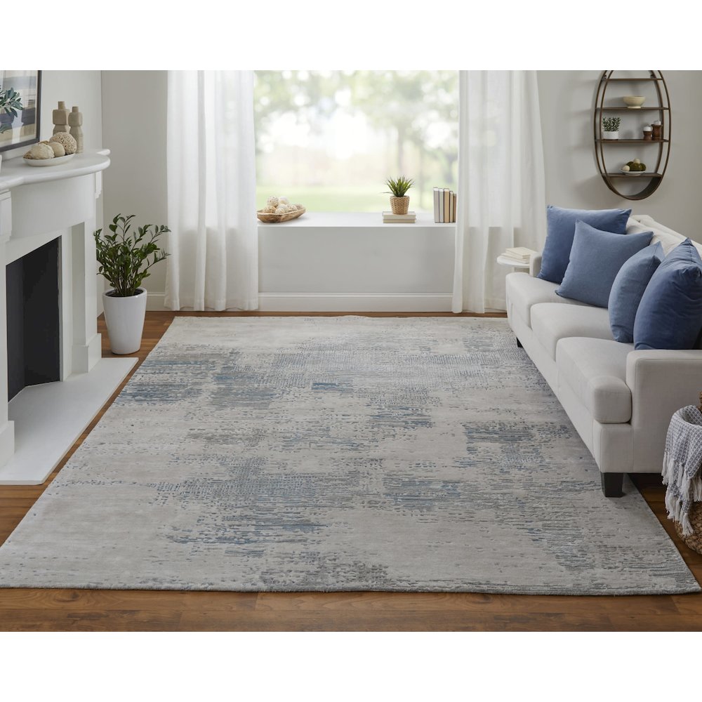 Zarah Modern Abstract, Gray/Taupe/Blue, 8' x 10' Area Rug. Picture 2