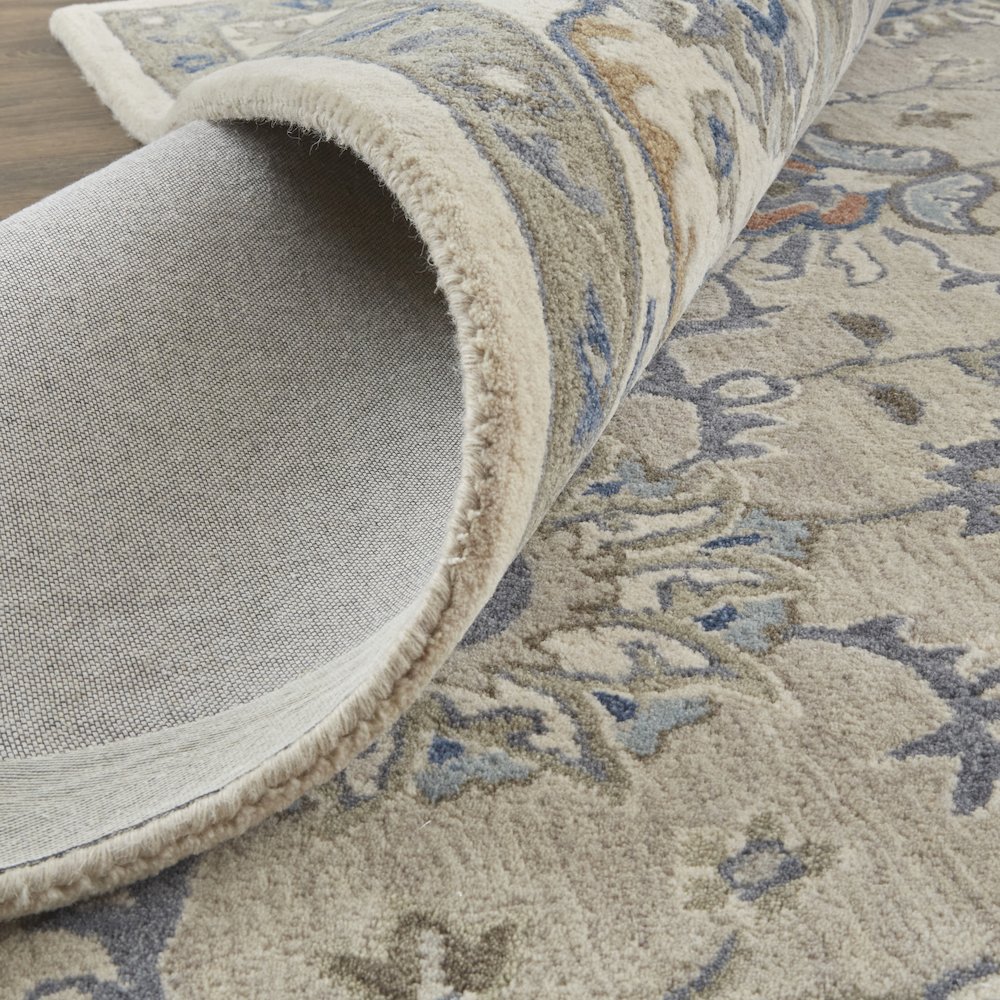 Rylan Transitional Oriental, Taupe/Ivory/Blue, 9' x 12' Area Rug. Picture 7