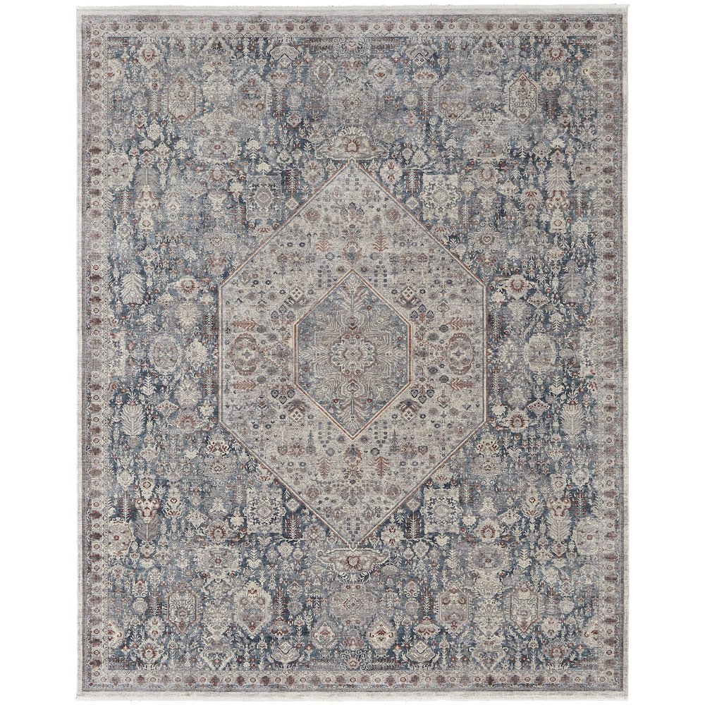 Marquette Transitional Medallion, Blue/Ivory, 5' x 7'-2" Area Rug. Picture 1