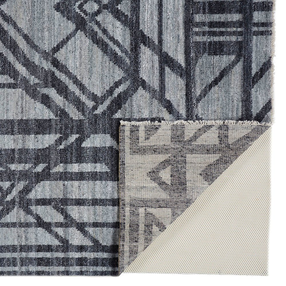 Vivien Art Deco Hand Knot Wool Rug, Graphite Gray/Denim, 5ft x 8ft Area Rug, 8046554FGRYBLUE10. Picture 3