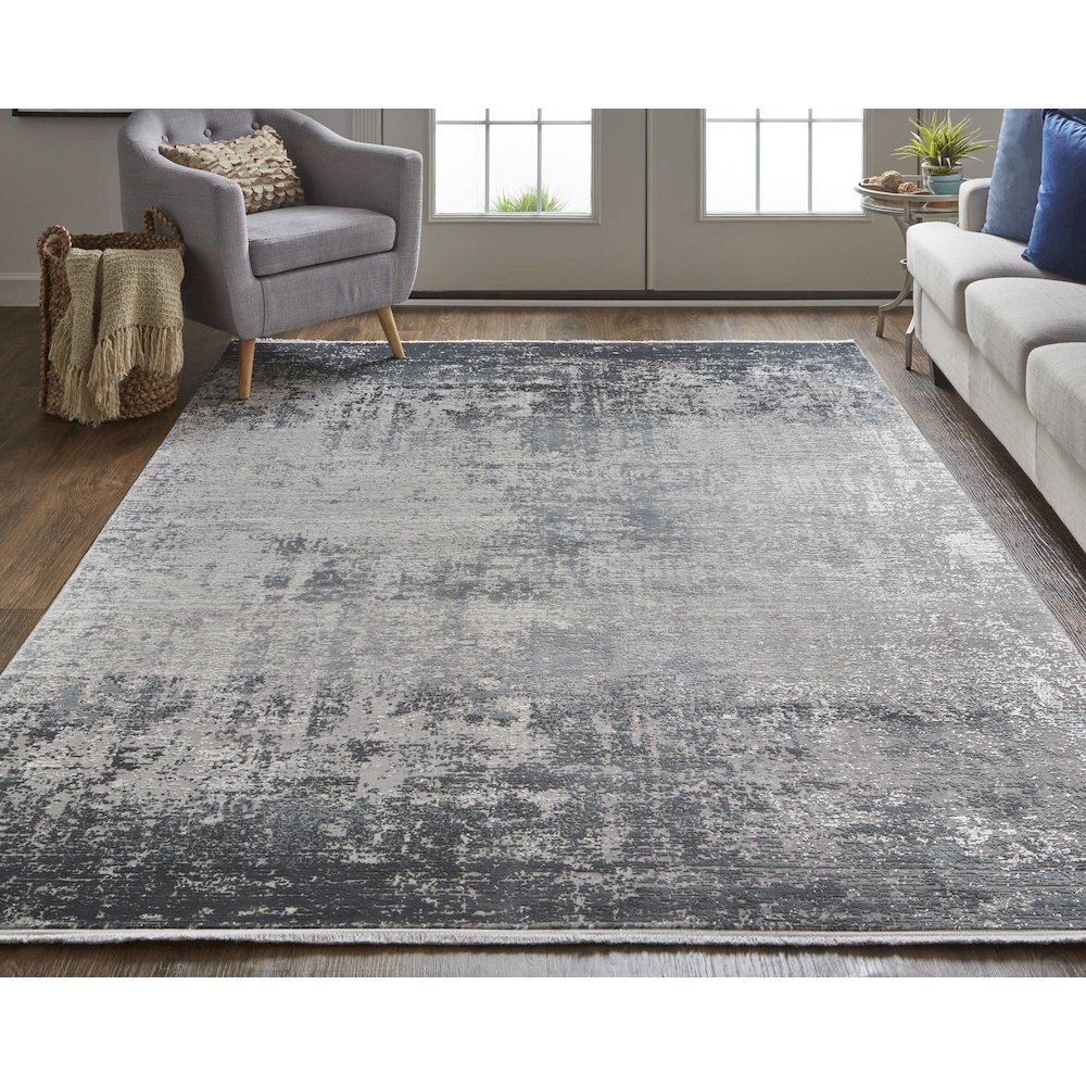 Cadiz Modern Abstract, Gray/Black/Silver, 3'-1" x 5' Accent Rug. Picture 2