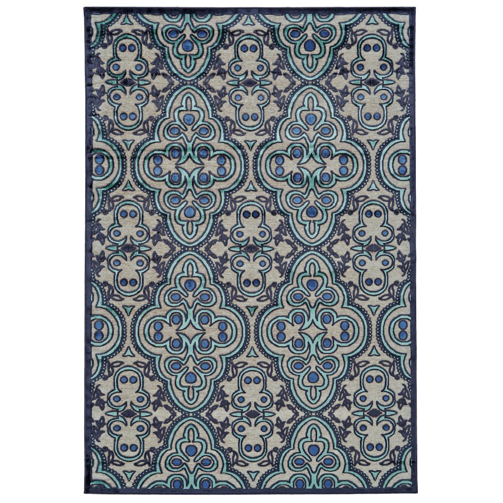 Saphir Callo Modern Damask, Tan/Taupe/Blue, 7'-6" x 10'-6" Area Rug. Picture 1