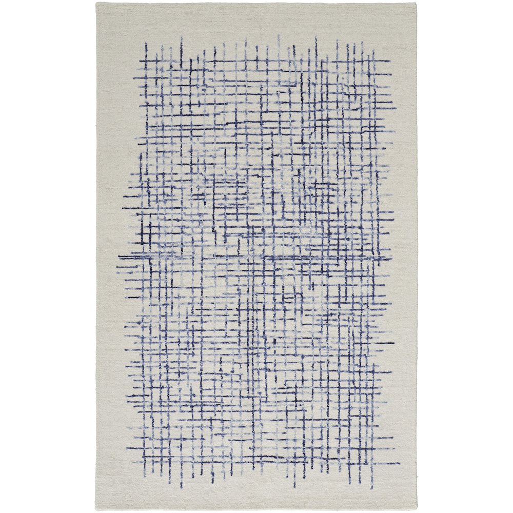 Maddox Modern Tufted Architectural Area Rug, Ivory/Navy Blue, 10ft x 14ft, MDX8630FIVYNVYH00. Picture 1