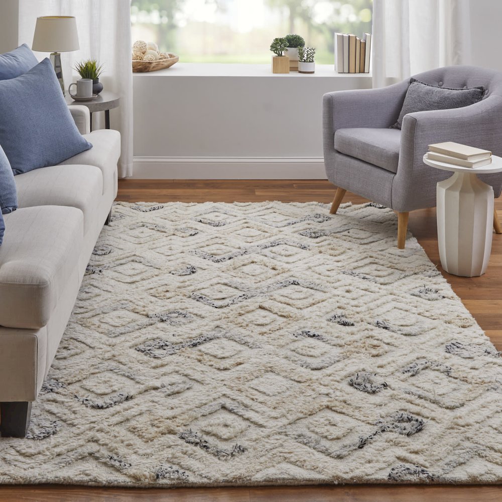 Anica Moroccan Diamond Wool Tufted Area Rug, Ivory/Chambray Blue, 10ft x 14ft, ANC8004FIVYBLUH00. Picture 2